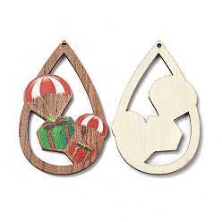 Teardrop Большие подвески из дерева с односторонним принтом, рождественские прелести, слеза, 54.5x35x2.5 мм, отверстие : 1.8 мм