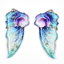 Светло-голубой Эпоксидная смола подвески, подвеска в виде крыла бабочки с цветком, с золотой фольгой и блестками, светло-голубой, 36~37x18~18.5x2~3 мм, отверстие : 1 мм
