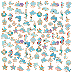 Золотой 100 шт. подвески из цинкового сплава с эмалью в виде морских животных, с пластиковой бисера, разнообразные, золотые, 11~31.5x10~26x1~7 мм, отверстие : 1.2~2 мм