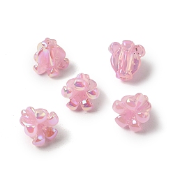Pink Гальванизированные бусины из синтетического коралла, вырезанные вручную, окрашенные, цветок, розовые, 12x12x11 мм, отверстие : 1.4 мм