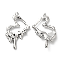Clear Alloy Pendant, with Glass, Platinum, Lead Free & Cadmium Free, Heart Charm, Clear, 33.5x20x5.5mm, Hole: 1.4mm