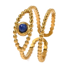 Ляпис-Лазурь Природные лазурит кольца палец, глаз золотистый тон 304 манжеты из нержавеющей стали для женщин, внутренний диаметр: регулируемый