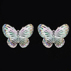 Прозрачный Гальванические акриловые подвески, с покрытием AB цвета, бабочка, прозрачные, 31x41x4 мм, отверстие : 1.2 мм