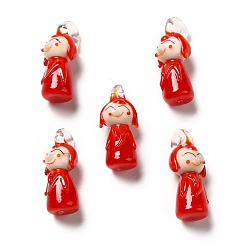 Red Handmade Lampwork Pendants, Girl Charms, Red, 29~31x11~13x13~14mm, Hole: 3~4mm