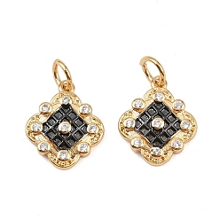 Real 18K Gold Plated & Gunmetal Латунь прелести циркония кубической, ромб с крестом, с целью перехода в кольце, без свинца и без кадмия, долговечный, стойки покрытие, настоящее золото 18 k и бронза, 14x12x2.5 мм, отверстие : 3.5 мм