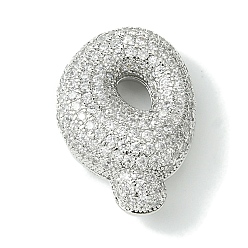 Letter Q Стойки обшивки латунь кубического циркония подвески, без кадмия и без свинца, долговечный, алфавит, Буква Q, 26x19x9 мм, отверстие : 4x2 мм