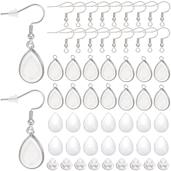 Нержавеющая Сталь Цвет 30 шт. 304 крючки для серег из нержавеющей стали, провод уха, с горизонтальной петлей, 30шт 304 подвеска из нержавеющей стали с кабошоном, 30 шт. Прозрачные стеклянные кабошоны, 30 гайки ушные пластиковые, цвет нержавеющей стали, 20x20x3 мм, отверстие : 2 мм, 21 датчик, штифты : 0.7 мм