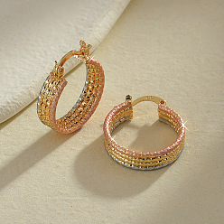 Многоцветный Латунь обруч серьги для женщин, текстурированное многослойное кольцо, многоцветные, 21.5x6 мм