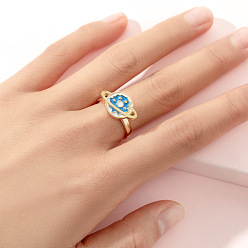 Planet Эмалированные поворотные манжеты с открытыми кольцами, Кольцо-спиннер для успокоения беспокойства, медитации, золотые, планета, размер США 4 1/4 (15 мм)