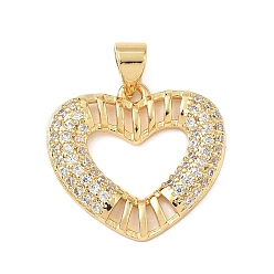 Настоящее золото 18K Латунные микро проложить кубического циркония подвески, сердце, без кадмия и без свинца, долговечный, стойки покрытие, реальный 18 k позолоченный, 18x20x2.5 мм, отверстие : 4x3.5 мм