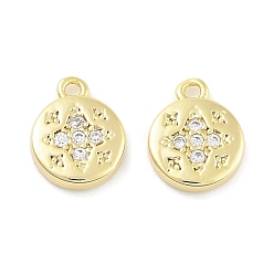 Настоящее золото 18K Латунные микро проложить кубического циркония подвески, плоско-круглые, реальный 18 k позолоченный, 10x8x2 мм, отверстие : 1.2 мм
