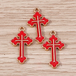 Красный Подвески из эмали и сплава, золотой свет, крест очарование, красные, 25x13 мм, 10 шт / комплект
