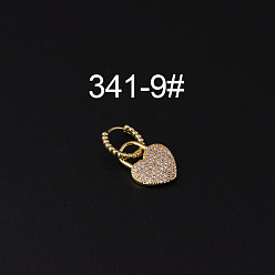 Сердце Латунные микропаве прозрачные кубические цирконии серьги-кольца для хряща, золотые, сердце, 9 мм