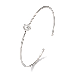 Letter O Браслеты на открытой манжете с прозрачным покрытием из латуни с микро-паве и кубическим цирконием, браслеты с крутящим моментом для женщин, платина, без свинца и без кадмия, Письмо O, внутренний диаметр: 1-7/8x2-1/4 дюйм (4.8x5.8 см)