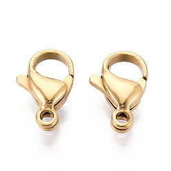 Настоящее золото 18K 304 нержавеющая сталь застежка когтя омара, ионное покрытие (ip), реальный 18 k позолоченный, 13x8x3.9 мм, отверстие : 1.6 мм