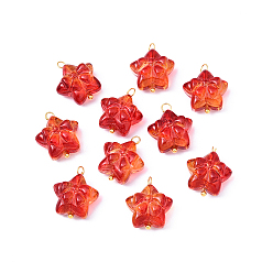 Коралловый 10шт. звезда с бантом стеклянные подвески, с золотыми тонами латунных петель, коралл, 18 мм, отверстие : 2 мм, 10 шт / комплект