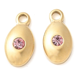 Розовый 304 нержавеющая сталь с подвесками из стразов, ручная полировка, овальные, ионное покрытие (ip), золотые, светло-розовый, 11.5x6x2.5 мм, отверстие : 1.6 мм