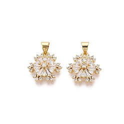 Настоящее золото 16K Латунные микро проложить кубического циркония подвески, прелести снежинки, прозрачные, реальный 16 k позолоченный, 15.5x15.5x4.5 мм, отверстие : 5x3.5 мм