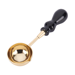 Black Beech Handle Wax Sealing Stamp Melting Brass Spoon, for Wax Seal Stamp Melting Spoon Wedding Invitations Making, Black, 92.5x29x14mm