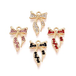 (52) Непрозрачная лаванда Подвески из сплава и страза, бантом, золотые, разноцветные, 23x14x3 мм, отверстие : 1.8 мм