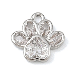 Платина Латунные микропаве прозрачные кубические циркониевые подвески, отпечаток лапы, без кадмия, без никеля и без свинца, платина, 10x10x2 мм, отверстие : 1.2 мм