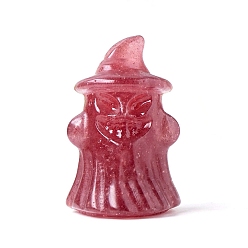 Клубничный Кварц Хэллоуин натуральный клубника кварц резные призрак со шляпой статуэтки статуи для домашнего офиса украшения рабочего стола, 25~30x38~40 мм