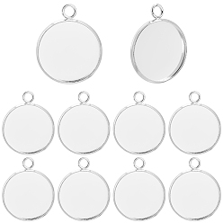 Серебро 40шт 304 подвеска из нержавеющей стали с кабошоном, чашки безель с краями, плоско-круглые, серебряные, лоток : 20 мм, 27x22x2 мм, отверстие : 3 мм