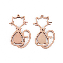 Roségold 304 Edelstahl Anhänger, Laserschnitt, Katze, Roségold, 20x12x1 mm, Bohrung: 0.9 mm