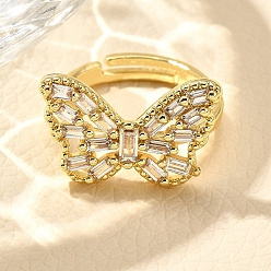 Настоящее золото 18K Регулируемая стойка покрытие латунь микро паве кубический цирконий перстни для женщин, долговечный, бантом, реальный 18 k позолоченный, 13x20 мм, размер США 6 (16.5 мм)
