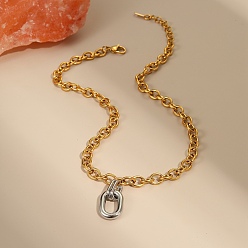 Золотой & Цвет Нержавеющей Стали Двухцветные 304 ожерелья из нержавеющей стали с овальным кулоном и цепочкой для женщин, золотые и нержавеющая сталь цвет, 15.98 дюйм (40.6 см), ссылка: 9x7x2 mm, Кулон : 20x14 мм