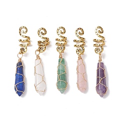 Античное Золото Натуральный розовый кварц, зеленый авантюрин, аметист, кристалл кварца, лазурит и сплав, плетение из проволоки, подвески для волос, зажимы для украшения, для укладки волос, античное золото , 64.5~66 мм