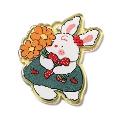 Цветок Прозрачные акриловые подвески с принтом, очарование кролика, цветочным узором, 4.15x3.2x0.2 см, отверстие : 1.5 мм