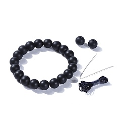 Schwarzen Stein Natürliche schwarze Steinperlen dehnen Armbänder, mit elastischem Faserdraht und Verpackungsbox, 2-1/8 Zoll (5.3~5.4 cm)