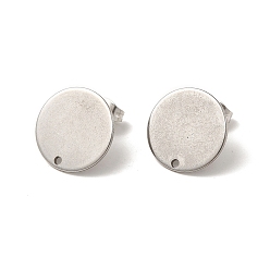 Нержавеющая Сталь Цвет Не тускнеет 201 фурнитура для сережек-гвоздиков из нержавеющей стали, с 304 штифтом и отверстием из нержавеющей стали и фрикционными ушными гайками, плоско-круглые, цвет нержавеющей стали, 15 мм, отверстие : 1.2 мм, штифты : 0.7 мм