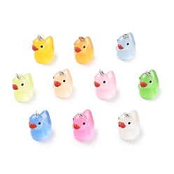 (52) Непрозрачная лаванда Подвески из смолы, с железной платиной петлей, прелести утки, разноцветные, 19.5x15x11 мм, отверстие : 2 мм