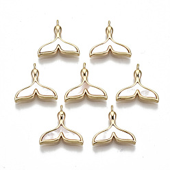 Настоящее золото 18K Подвески натурального морских раковин, с медными петлями, без никеля , рыбий хвост, реальный 18 k позолоченный, 15x15x2.5 мм, отверстие : 1.2 мм