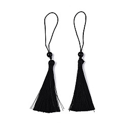 Черный Украшения полиэстер кисточкой, большие подвесные украшения, со стеклянными бусинами, чёрные, 150~155 мм, стеклянные бусины: 8 мм в диаметре.