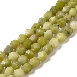 Chinese Jade Природные китайский нефрит бисер пряди, звезды вырезать круглые бусы, граненые, 5~6 мм, отверстие : 0.8 мм, около 65~69 шт / нитка, 15.16''~15.35'' (38.5~39 см)