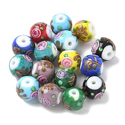 (52) Непрозрачная лаванда Бусины ручной работы бусины золотого песка, круглая с цветком, разноцветные, 12~13.5x10~11.5 мм, отверстие : 2 мм