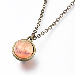 Planet Ожерелье из стекла, с тросовыми цепями из сплава и застежками-клешнями, без кадмия и без свинца, круглые, марс узор, 20.07 дюйм (51 см), подвески: 18x15x14 мм