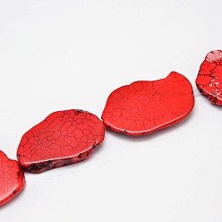 Красный Крашеные бусины из натурального магнезита, самородки, красные, 18~24x28~36x5~6 мм, отверстие : 0.8 мм