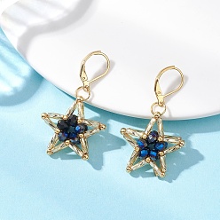 Золотой Серьги-звезды из стеклянных бусин с застежкой-молнией, С 304 результатами из нержавеющей стали, золотые, 43x25 мм