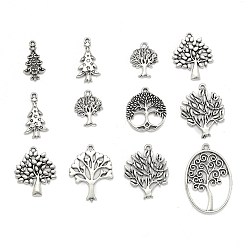 Antique Silver Tibetan Style Alloy Pendants, Tree, Antique Silver, 12~79x10~61x1~5mm, Hole: 1.5~5mm