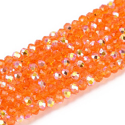 Темно-Оранжевый Нити из прозрачных стеклянных бусин-ронделей с цветным покрытием ab, граненые, темно-оранжевый, 2.5x2 мм, отверстие : 0.5~0.9 мм, около 148~159 шт / нитка, 11.42~13.19'' (29~33.5 см)