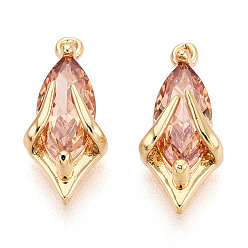 Сэнди Коричневый Латунь прокладывает кубические циркониевые прелести, овальные, реальный 18 k позолоченный, песчаный коричневый, 15x7x5 мм, отверстие : 0.6~1 мм