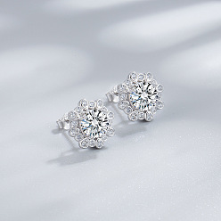 Прозрачный Цветок 925 серьги-гвоздики из стерлингового серебра с паве из кубического циркония, платина, родий, прозрачные, 10 мм