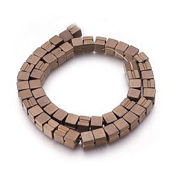 Copper Plated Electroplated Non-magnetic Synthetic Hematite Beads Strands, Frosted, Cube, Copper Plated, 8x7x8mm, Hole: 1.2mm, about 55pcs/strand, 15.94 inch(40.5cm)
