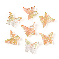 Легкий Лосось Выпечка окрашенные стеклянные бусины, бабочка, с золотой порошок, два тона, светлый померанцевый, 12~12.5x14x4.5~5 мм, отверстие : 1.2 мм, Около 1587 шт / 1000 г