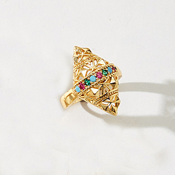 Разноцветный Кольца-манжеты геометрические с микропаве из кубических цирконий из латуни для женщин, золотые, красочный, 25 мм, внутренний диаметр: 16мм~18мм