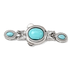 Платина Застежки латунные коробки, с синтетическими бирюзовый, овальные, платина, 43x16x8.5~9 мм, отверстие : 4x1.5 мм